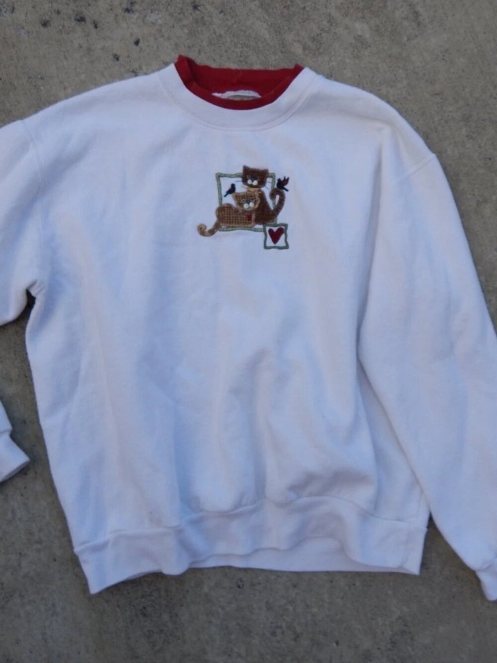 Vintage Womens Sweatshirt Christmas Embroidered Top Stitch Cats Kittens XL